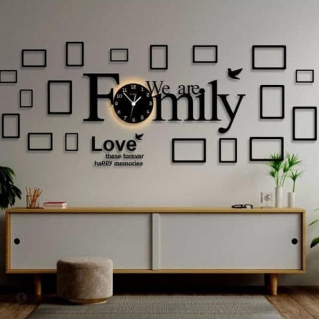 Family with 18 frames 3D wooden wall clock