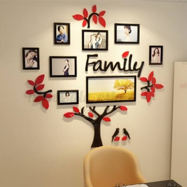 Family tree red leaves with frames