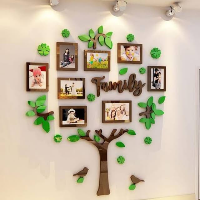 Family tree green leaves with frames