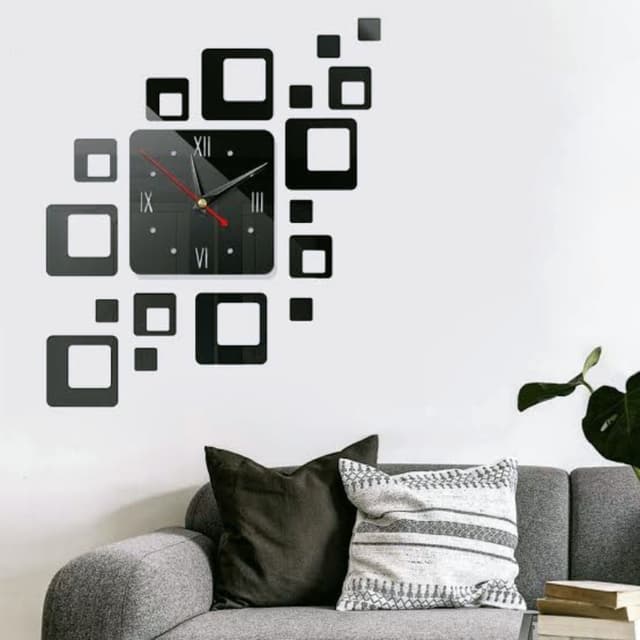Square design 3D wooden wall clock