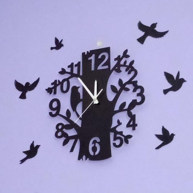 Tree with sparrow 3D wooden wall clock