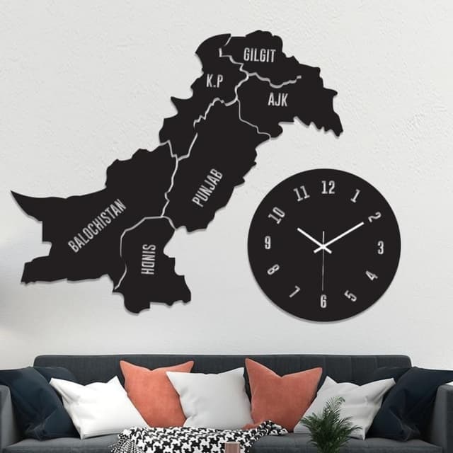 Pakistan map 3D wooden wall clock