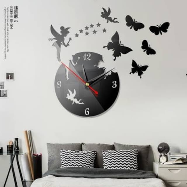 3D diye wooden wall clock, fairy clock