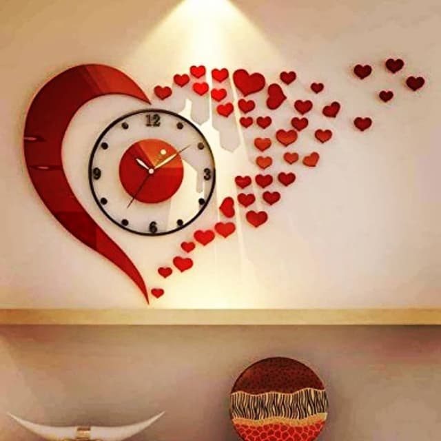 Red hearts 3D wall clock